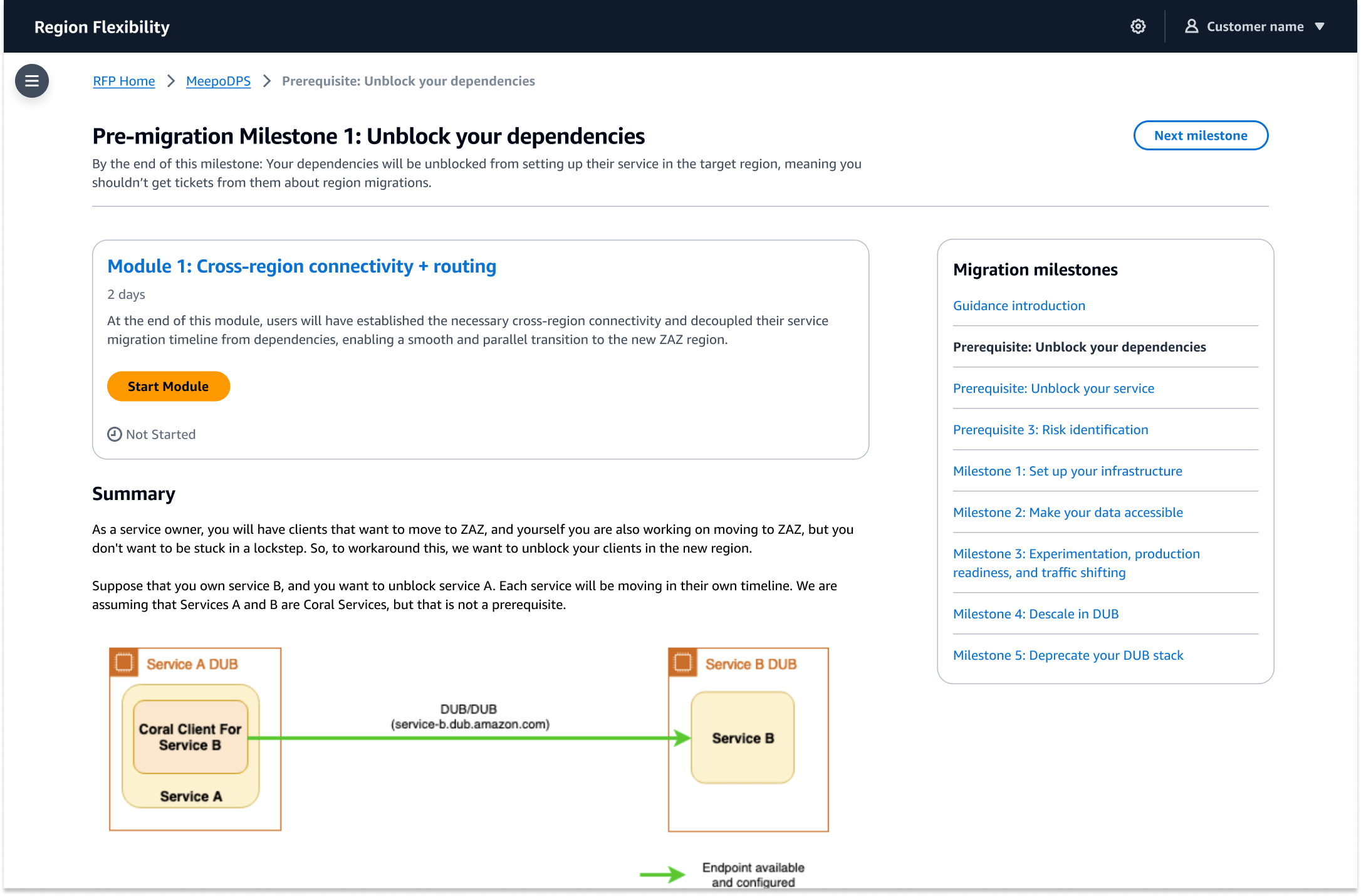 Redesigned region migration workflow using Cloudscape and automation