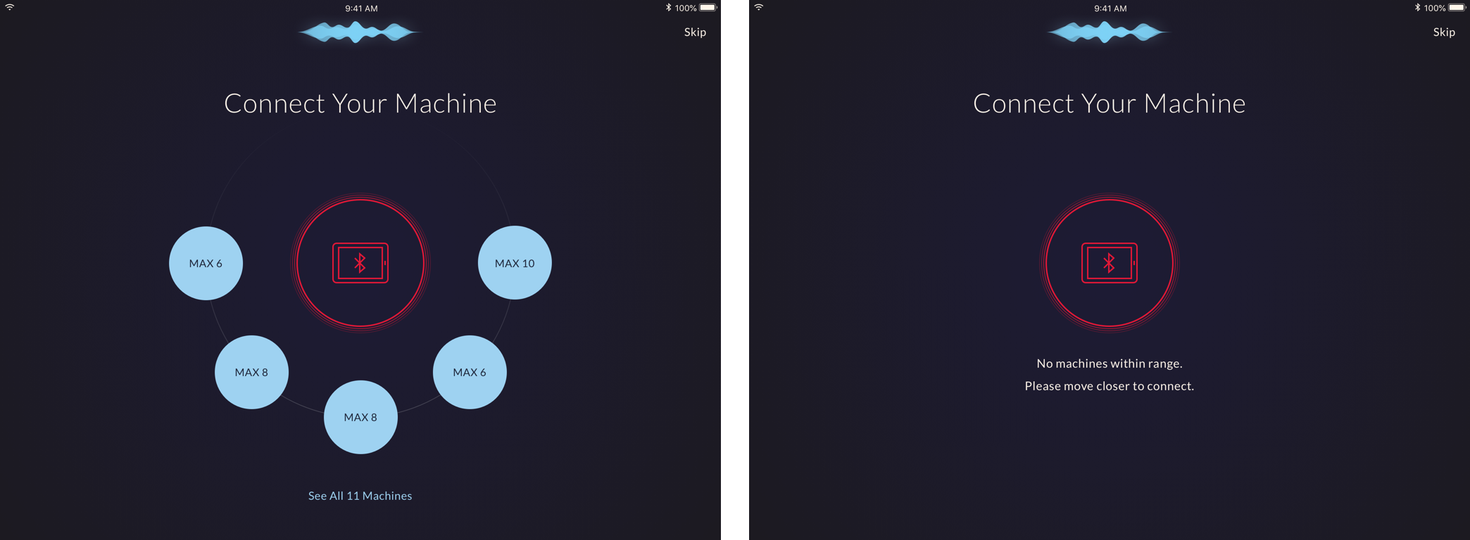 Device connection screens showing Bluetooth pairing edge cases