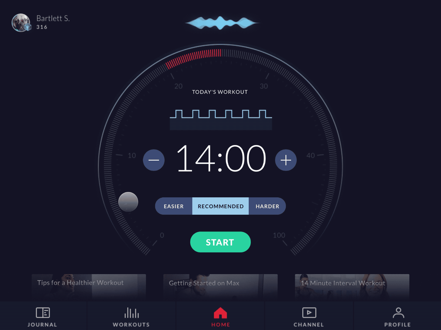 Workout selection variant using plus and minus buttons to modify time